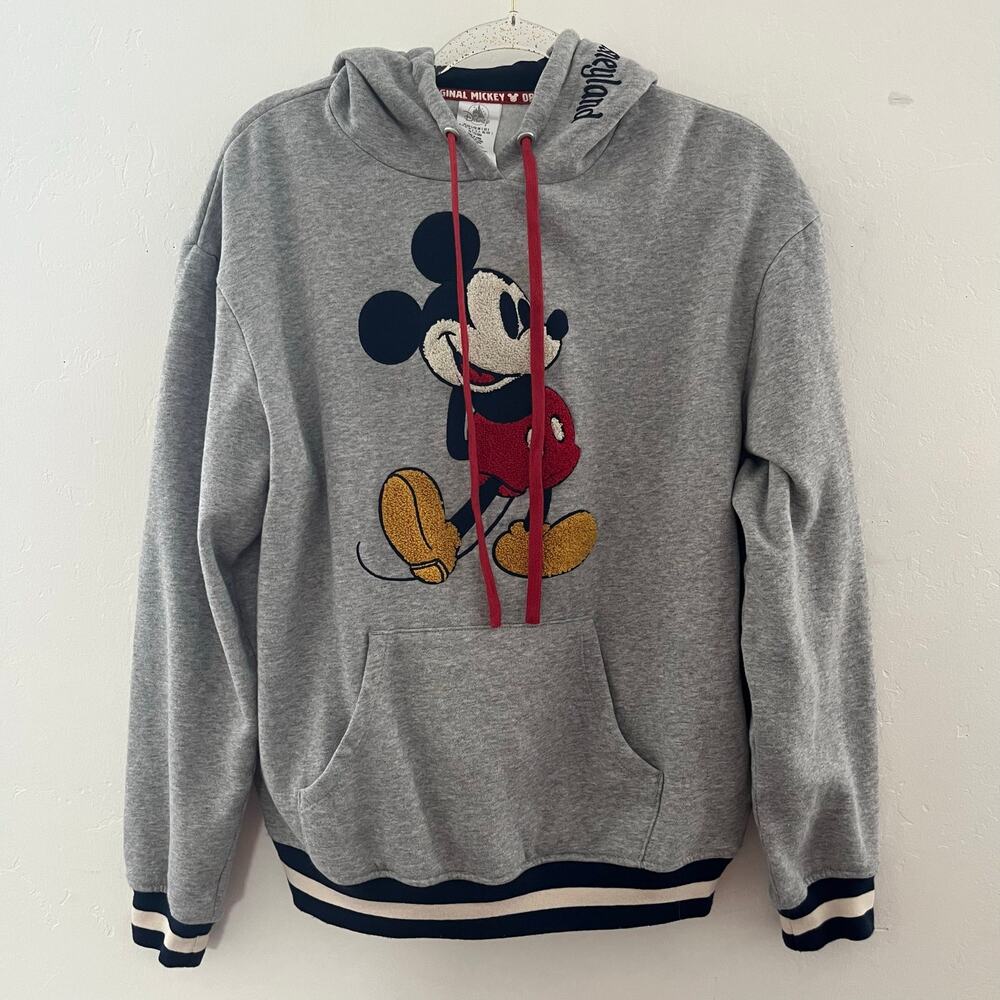 Disneyland Embroidered Mickey Mouse Hoodie Pullover Sweatshirt Pocket Small Gray